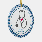 Eenvoudig grijs zurend stethoscoop op blauwe Chevr Keramisch Ornament (Rechts)