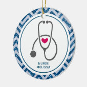 Eenvoudig grijs zurend stethoscoop op blauwe Chevr Keramisch Ornament (Links)