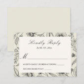 Eenvoudig Grijs Zwart Daisy  Bloemen Bruiloft RSVP Kaartje (Voorkant / Achterkant)