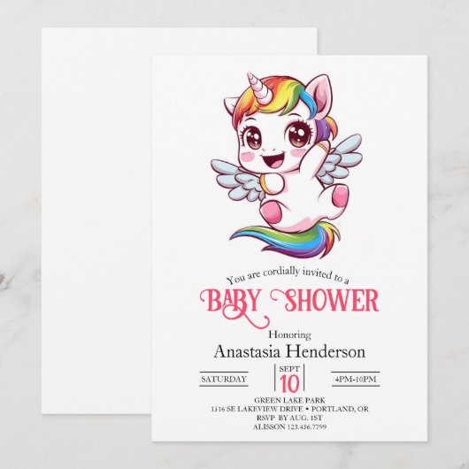 Eenvoudig grillig eenhoorn Baby shower Kaart (Voorkant / Achterkant)