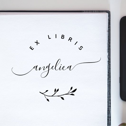 Eenvoudig grillig script minimalistisch ex libris  rubberstempel
