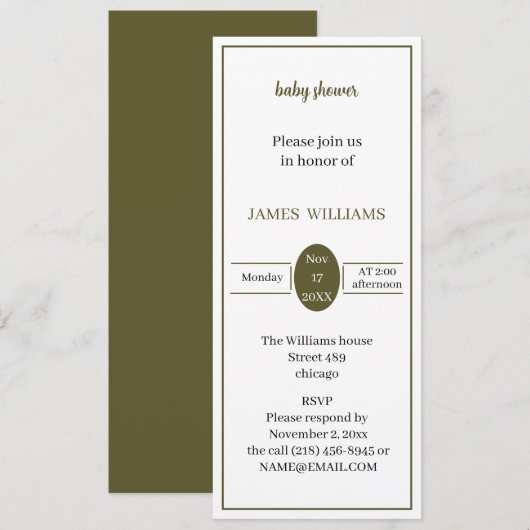 Eenvoudig Groen Aangepast Baby shower Kaart (Voorkant / Achterkant)