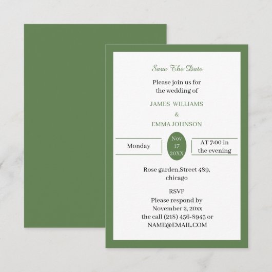 Eenvoudig Groen Aangepast Save The Date (Voorkant / Achterkant)