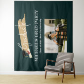 Eenvoudig groen Afstuderen Foto Booth-achtergrond Wandkleed (In situ)