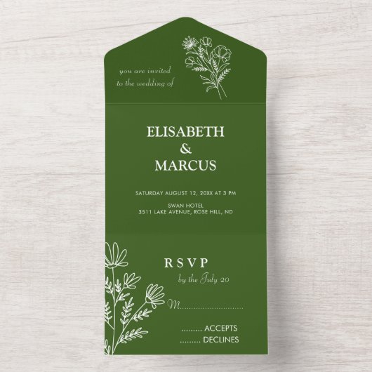 Eenvoudig groen Alles in één uitnodiging rsvp-kaar (Binnen)