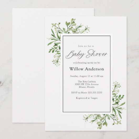 Eenvoudig groen Baby shower uitnodiging (Voorkant / Achterkant)