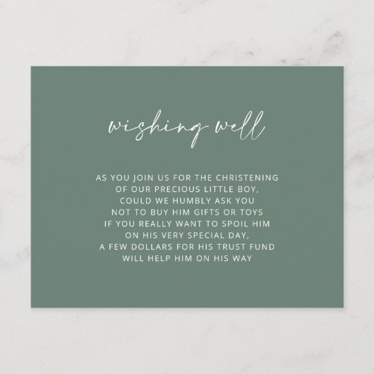 Eenvoudig Groen Baptisme Wishing Well V3 Informatiekaartje (Voorkant)