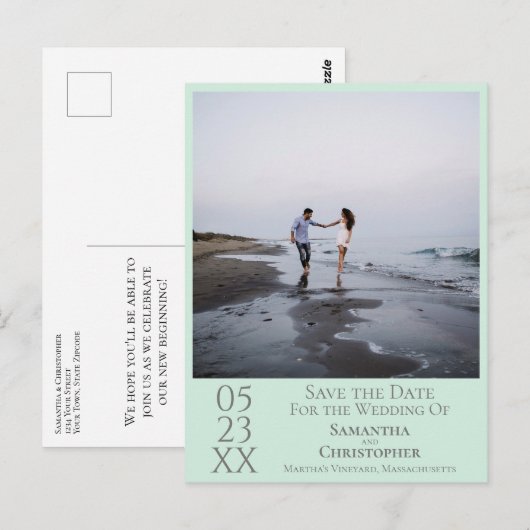 Eenvoudig Groen Bind sparen de Foto van de Datum Briefkaart (Voorkant / Achterkant)