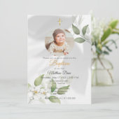 Eenvoudig Groen blad met Fotodoop Uitnodiging (Staand voorkant)