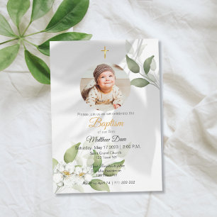 Eenvoudig Groen blad met Fotodoop Uitnodiging