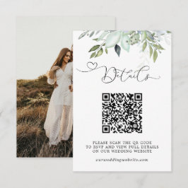 Eenvoudig groen blad QR-code & foto bruiloft Informatiekaartje