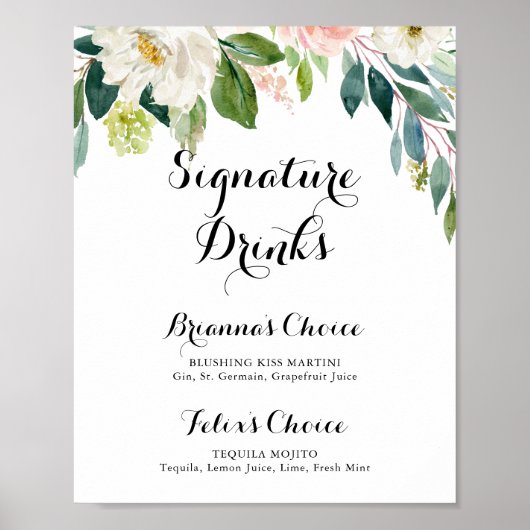 Eenvoudig groen bloemig gebladerte Signature-drank Poster (Voorkant)