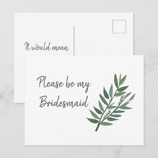 Eenvoudig groen botanisch bridesmaïdevoorstel briefkaart (Voorkant / Achterkant)