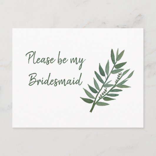 Eenvoudig groen botanisch bridesmaïdevoorstel briefkaart (Voorkant)
