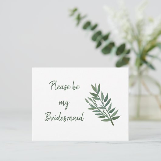 Eenvoudig groen botanisch bridesmaïdevoorstel briefkaart (Staand voorkant)