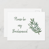 Eenvoudig groen botanisch bridesmaïdevoorstel briefkaart (Voorkant / Achterkant)