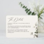 Eenvoudig groen botanische bruiloft details informatiekaartje (Staand voorkant)