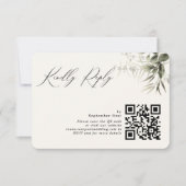 Eenvoudig groen Botanische Dark Navy QR-code RSVP Kaartje (Voorkant)