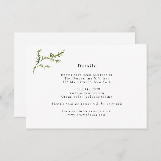 Eenvoudig groen bruiloft details Kaart (Voorkant / Achterkant)