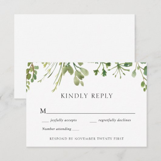 Eenvoudig groen Bruiloft Reactie Kaart (Voorkant / Achterkant)