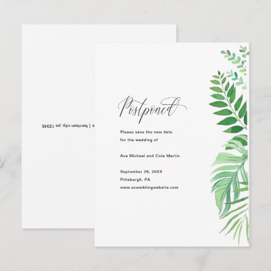 Eenvoudig groen bruiloft uitstel aankondigingskaart (Voorkant / Achterkant)