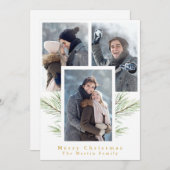 Eenvoudig groen drie foto's feestdagenkaart (Voorkant / Achterkant)
