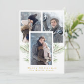 Eenvoudig groen drie foto's feestdagenkaart (Staand voorkant)