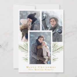 Eenvoudig groen drie foto's feestdagenkaart