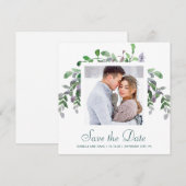 Eenvoudig groen en gebladerte foto save the date (Voorkant / Achterkant)