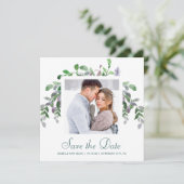 Eenvoudig groen en gebladerte foto save the date (Staand voorkant)