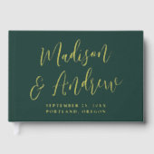 Eenvoudig groen en goud folie script foto bruiloft gastenboek (Voorkant)