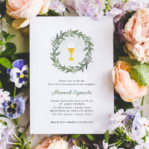 Eenvoudig groen en kelk   Eerste Heilige Communie Kaart