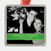 Eenvoudig groen en wit, aangepast kerstfeest metalen ornament (Voorkant)