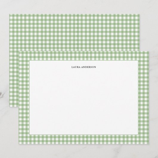 Eenvoudig groen en wit Gingham gepersonaliseerd Bedankkaart (Voorkant / Achterkant)