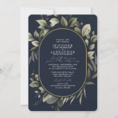 Eenvoudig groen Eucalyptus Dark Navy Gold Weddensc Kaart (Voorkant)