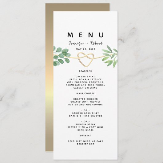 Eenvoudig groen Eucalyptus Elegant Wedding Menu (Voorkant / Achterkant)