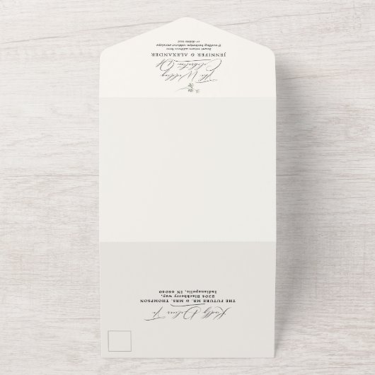 Eenvoudig groen Eucalyptus en marinevrouw All In One Uitnodiging (Buitenkant)