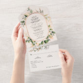 Eenvoudig groen Eucalyptus en Zacht Peach Weddensc All In One Uitnodiging (Afscheurbaar)