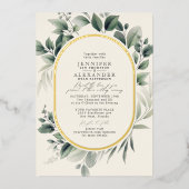 Eenvoudig groen Eucalyptus Ivory Gold Foil Wedding Folie Uitnodiging (Voorkant)