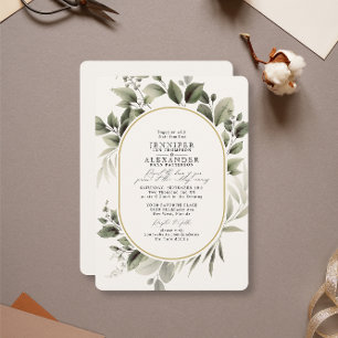 Eenvoudig groen Eucalyptus Ivory Golden Wedding Kaart