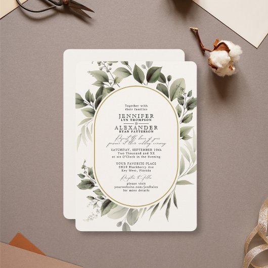 Eenvoudig groen Eucalyptus Ivory Golden Wedding Kaart