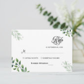 Eenvoudig groen Eucalyptus RSVP-uitnodiging RSVP Kaartje (Staand voorkant)