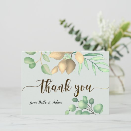 Eenvoudig groen Floral Eucalyptus Wedding Bedankkaart (Staand voorkant)