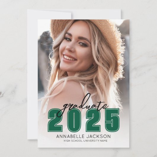 Eenvoudig groen foto-Afstuderen Kaart (Voorkant)