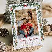 Eenvoudig groen Garlands Merry Christmas 1 Foto Feestdagenkaart