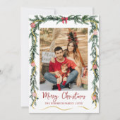 Eenvoudig groen Garlands Merry Christmas 1 Foto Feestdagenkaart (Voorkant)