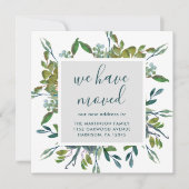 Eenvoudig groen gebladerte Nieuw adres We zijn ver Aankondiging (Voorkant)