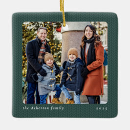 Eenvoudig groen gebreid lijstje voor één foto Kers Keramisch Ornament