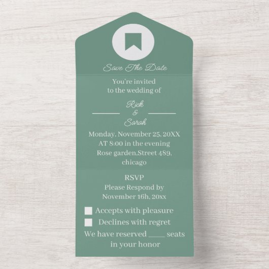 Eenvoudig groen Gepersonaliseerd de datum opslaan All In One Uitnodiging (Binnen)
