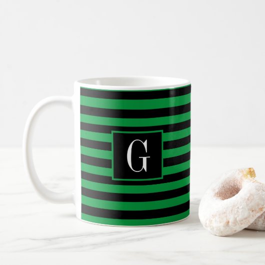 Eenvoudig Groen Gestreept Vaderdag Initiaal Gift Koffiemok (Met donut)